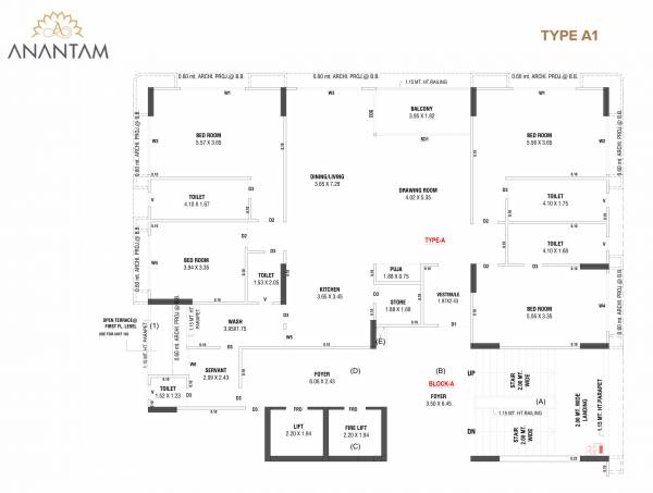  anantam Block A Cluster Plan for Typical Floor