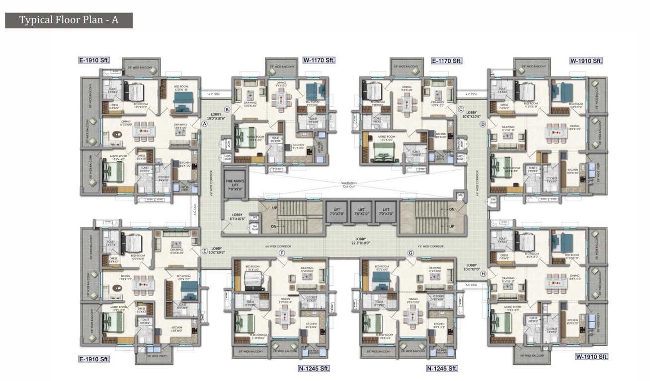  fairmount sri ram garden 2 Block A Cluster Plan For Typical Floor
