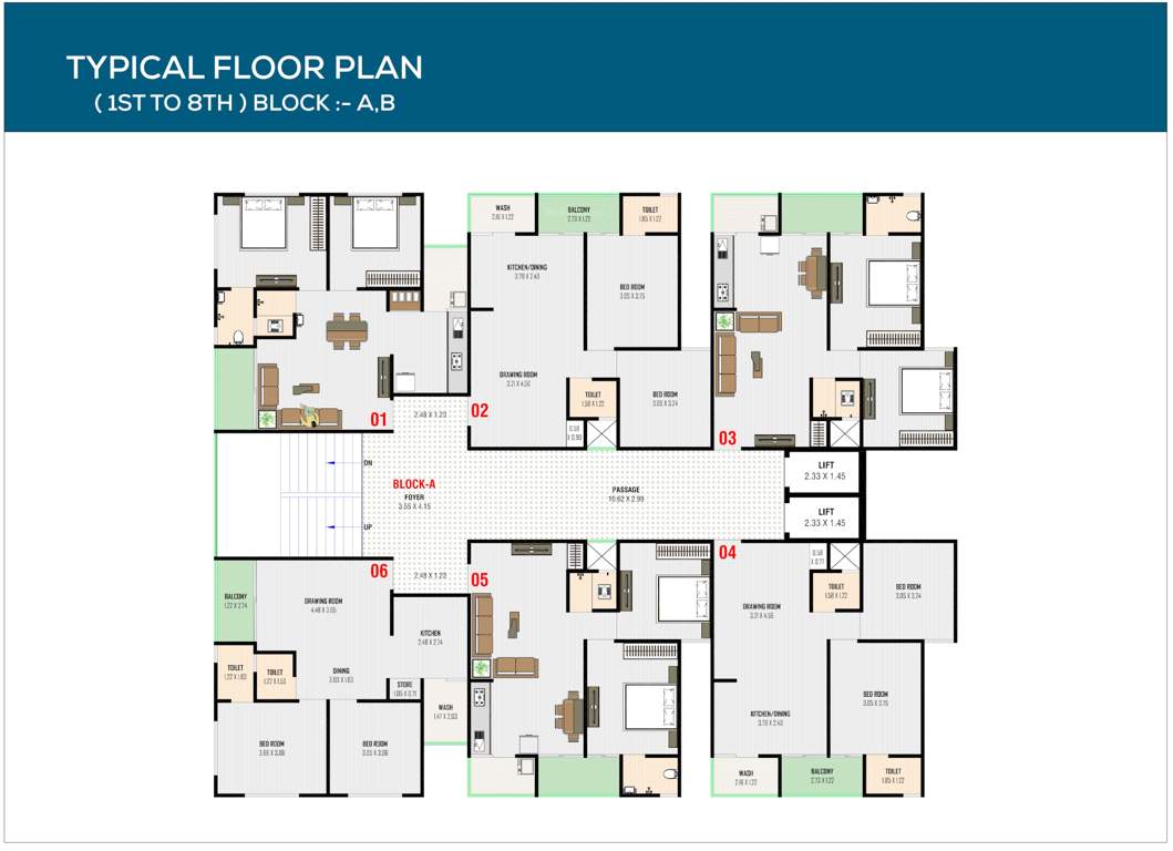  shyam height 2 Block A And Block B Cluster Plan from 1st to 8th Floor