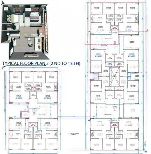  dayalji-park Block A , Block B And Block C Cluster Plan from 2nd to 13th Floor