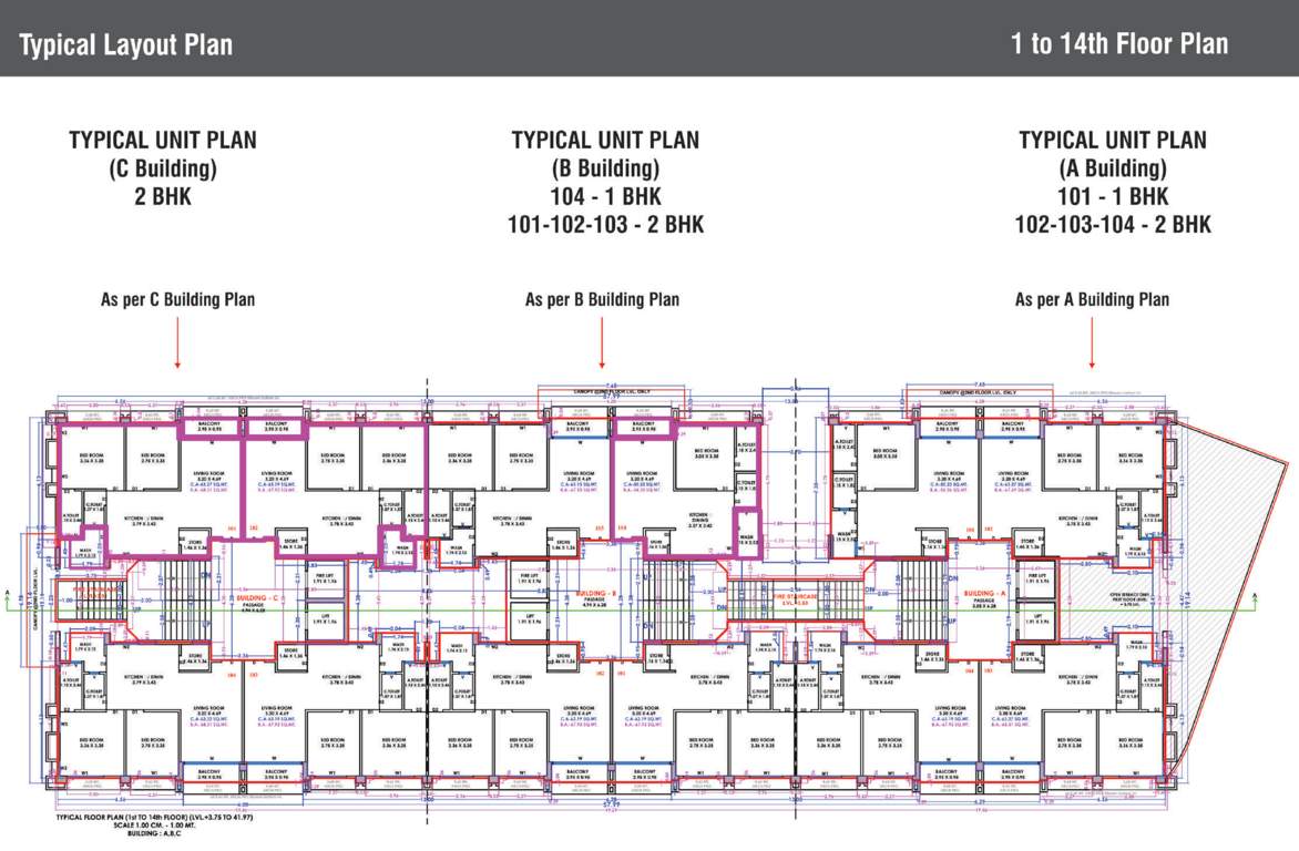  atulya residency Block A To C Cluster Plan for Typical Floor