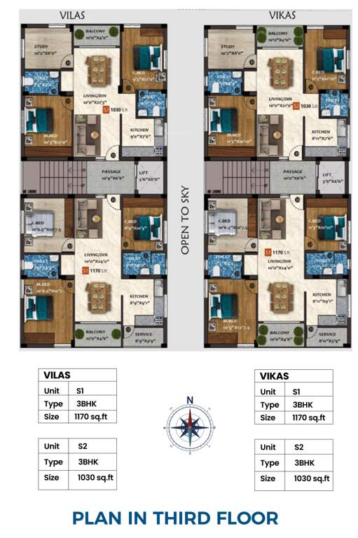  vilas and vikas Vilas And Vikas  Cluster Plan for 3rd Floor