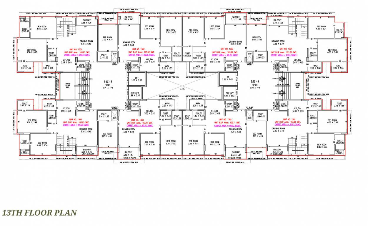  vishwam Block A & B Cluster Plan for 13th Floor