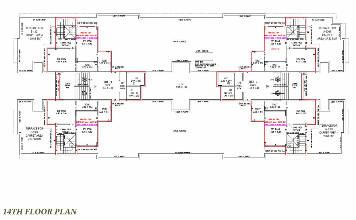  vishwam Block A & B Cluster Plan for 14th Floor
