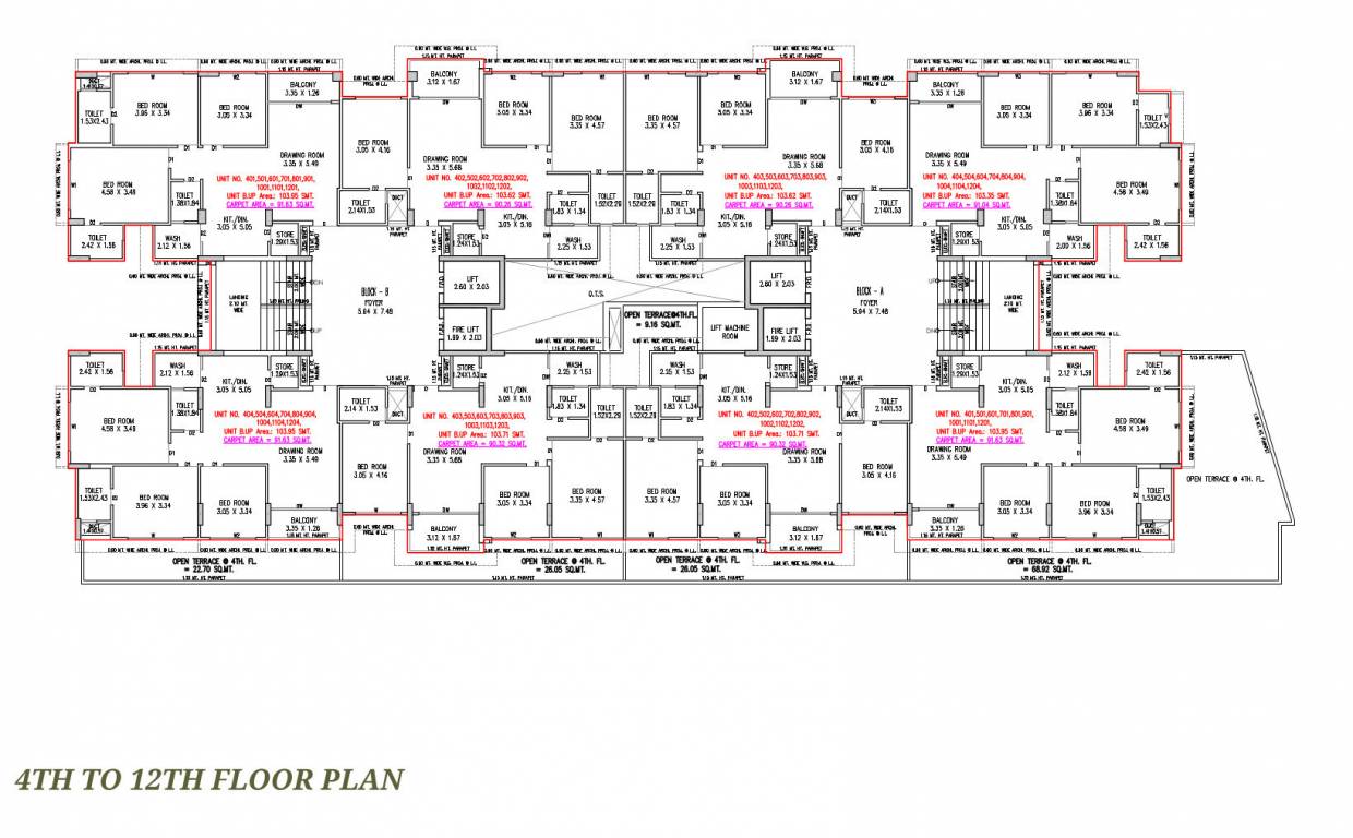  vishwam Block A & B Cluster Plan from 4th to 12th Floor