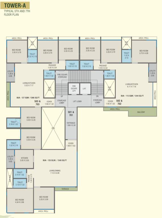  the vista residential Block A Cluster Plan For 5th & 7th  Floor