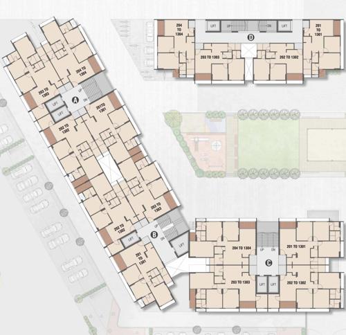  ganga-362 Block A,B,C,D Cluster Plan From 2nd To 13th Floor