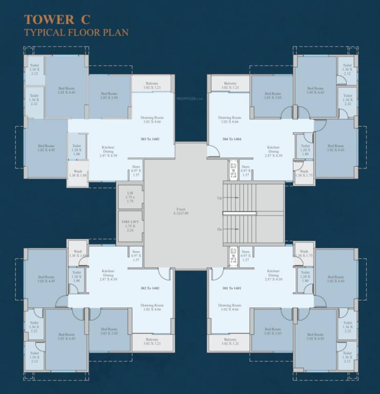 satyam Block C Cluster Plan For Typical Floor