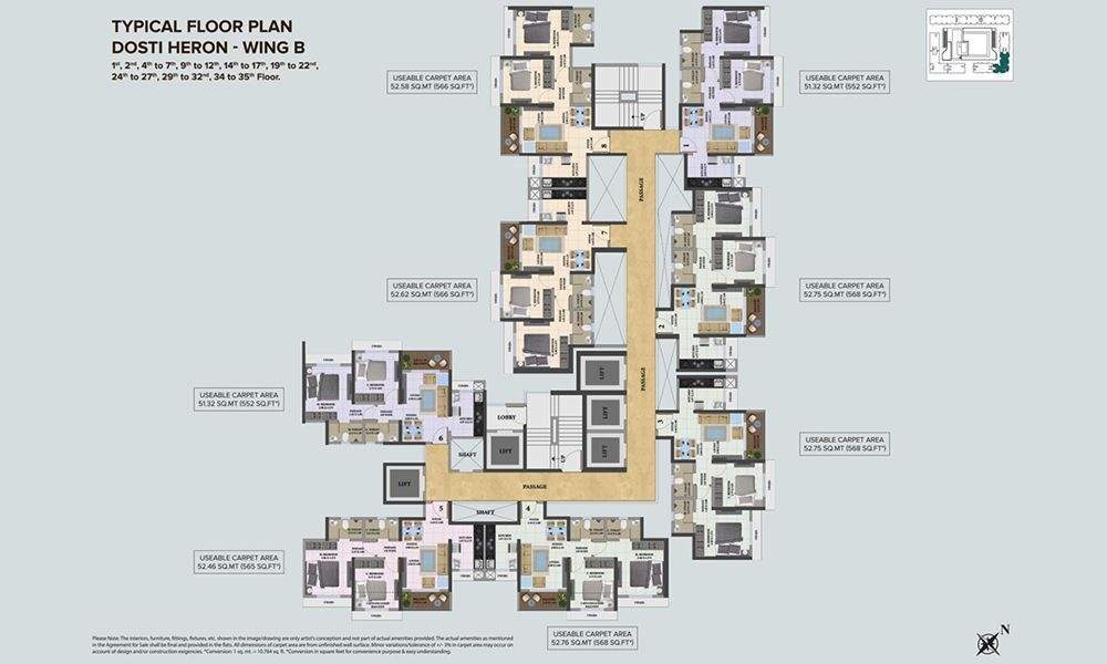dosti heron Dosti Heron Wing A, Wing B, Wing C / Building No 2 Wing A, Wing B, Wing C Cluster Plan from 1st to 35th Floor