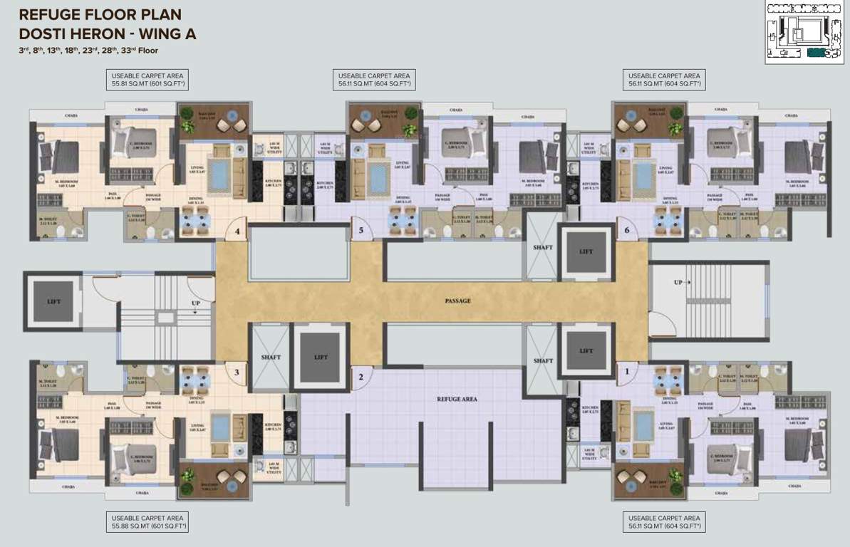 west county dosti nest phase 4 Dosti Heron Wing A, Wing B, Wing C / Building No 2 Wing A, Wing B, Wing C Cluster Plan