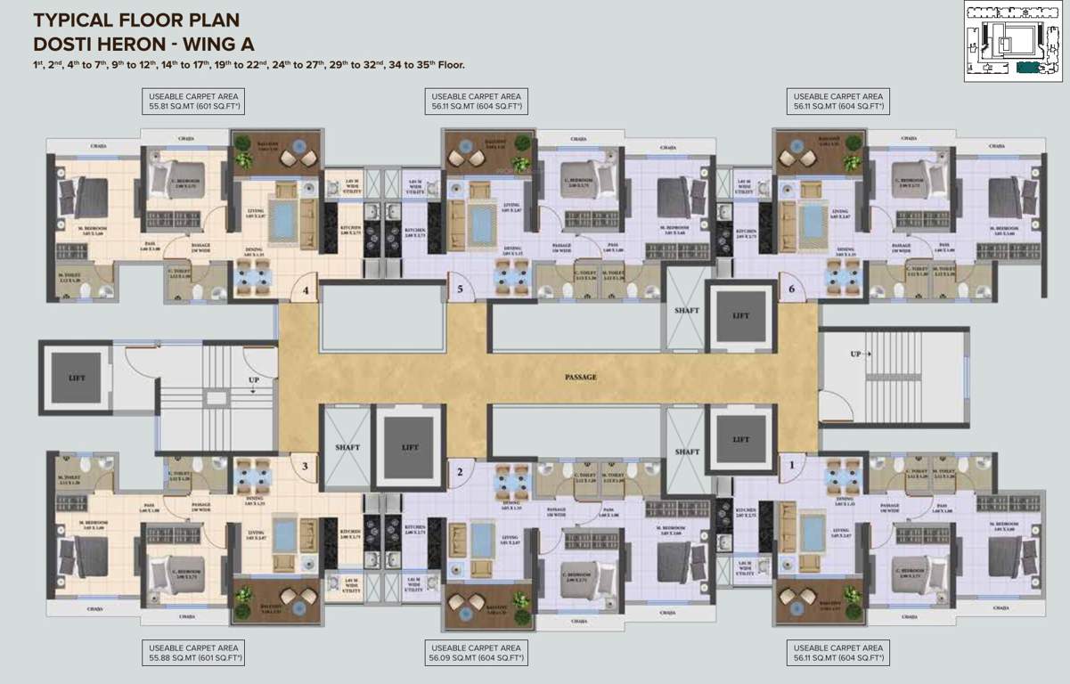 west county dosti nest phase 4 Dosti Heron Wing A, Wing B, Wing C / Building No 2 Wing A, Wing B, Wing C Cluster Plan