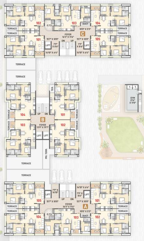  orchid Block A, B & C Cluster Plan for 1st Floor