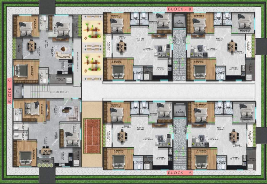  cross town Block A, Block B, Block C Cluster Plan from 1st to 6th Floor