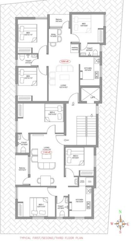  aksharam homes Aksharam Homes Cluster Plan from 1st to 3rd Floor