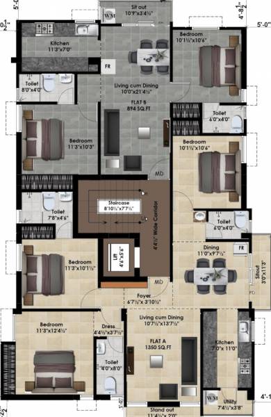  k-square K Square Cluster Plan For Typical Floor Plan