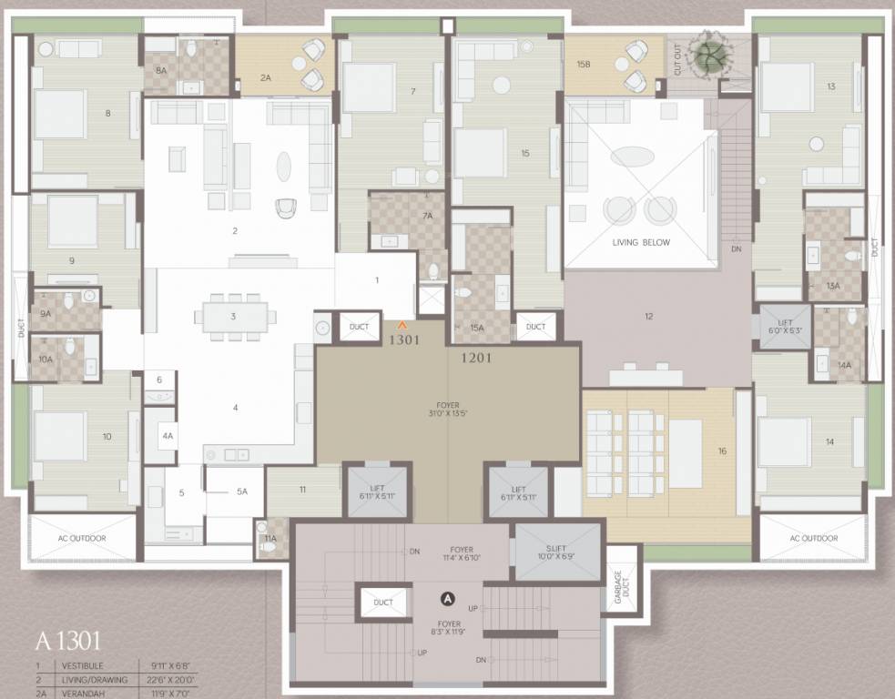  the gold sky villa Block A Cluster Plan for 13th Floor