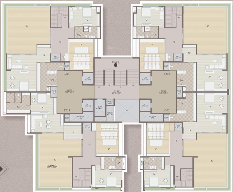  the gold sky villa Block B And Block C Cluster Plan for 13th Floor
