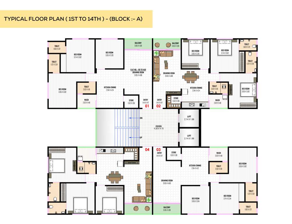  signature elena Block A Cluster Plan from 1st to 14th Floor
