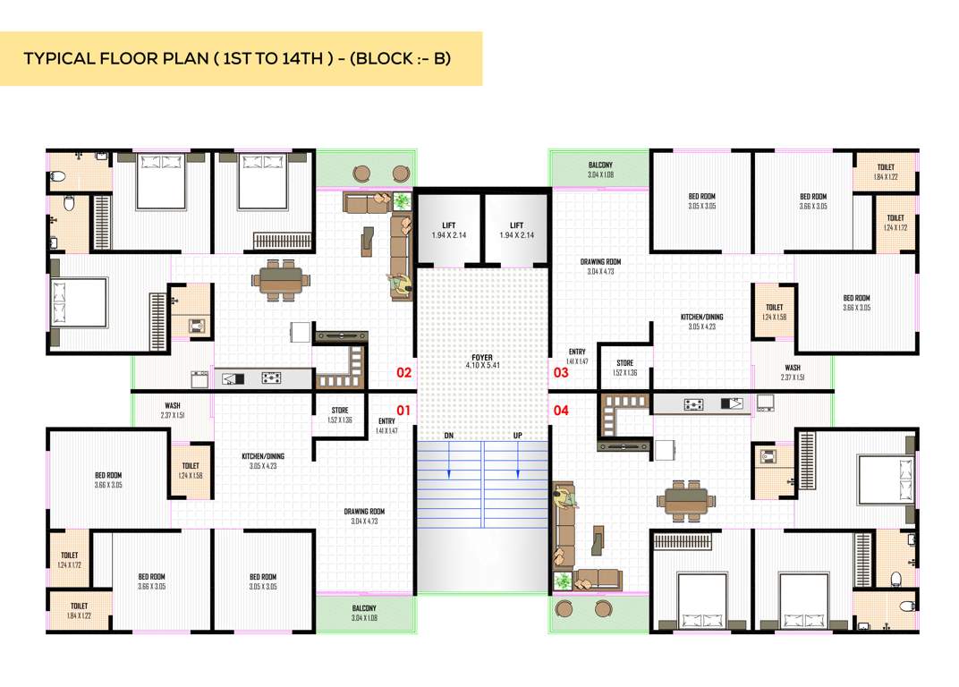  signature elena Block B Cluster Plan from 1st to 14th Floor