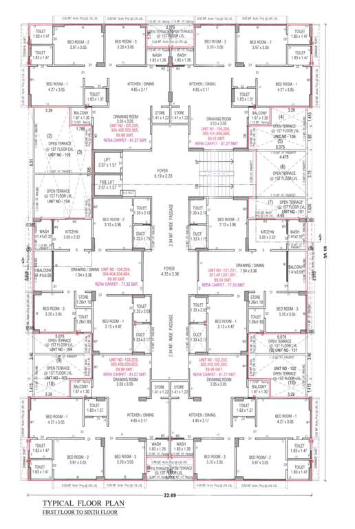  parth avenue Block A Cluster Plan for Typical Floor