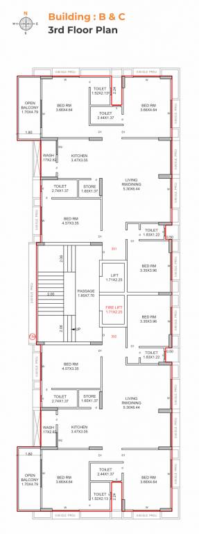  suryam primrose Block B & C Cluster Plan for 3rd Floor