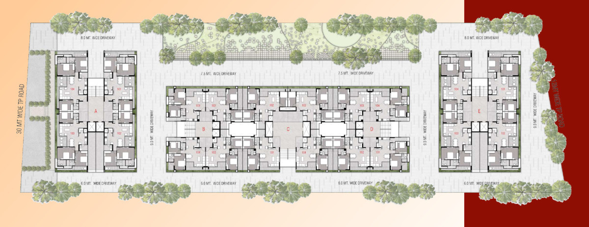  nirman sahvas Block A, B, C, D & E Cluster Plan For Typical Floor