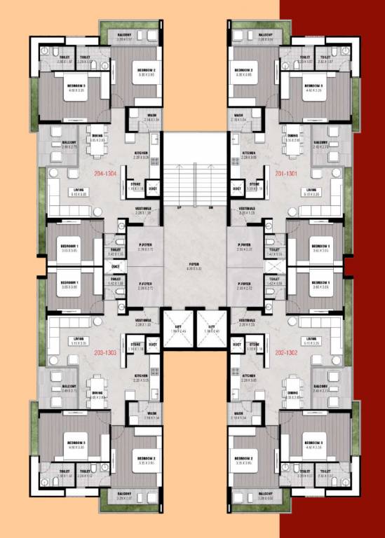  nirman sahvas Block A & E Cluster Plan For Typical Floor