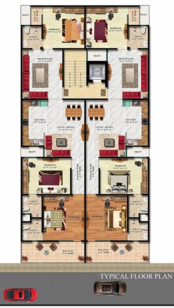 galaxy Galaxy Cluster Plan for 3BHk Typical Floor