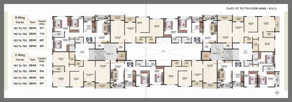  omkar-avenue Building 2 B Wing Cluster Plan for 1st Floor
