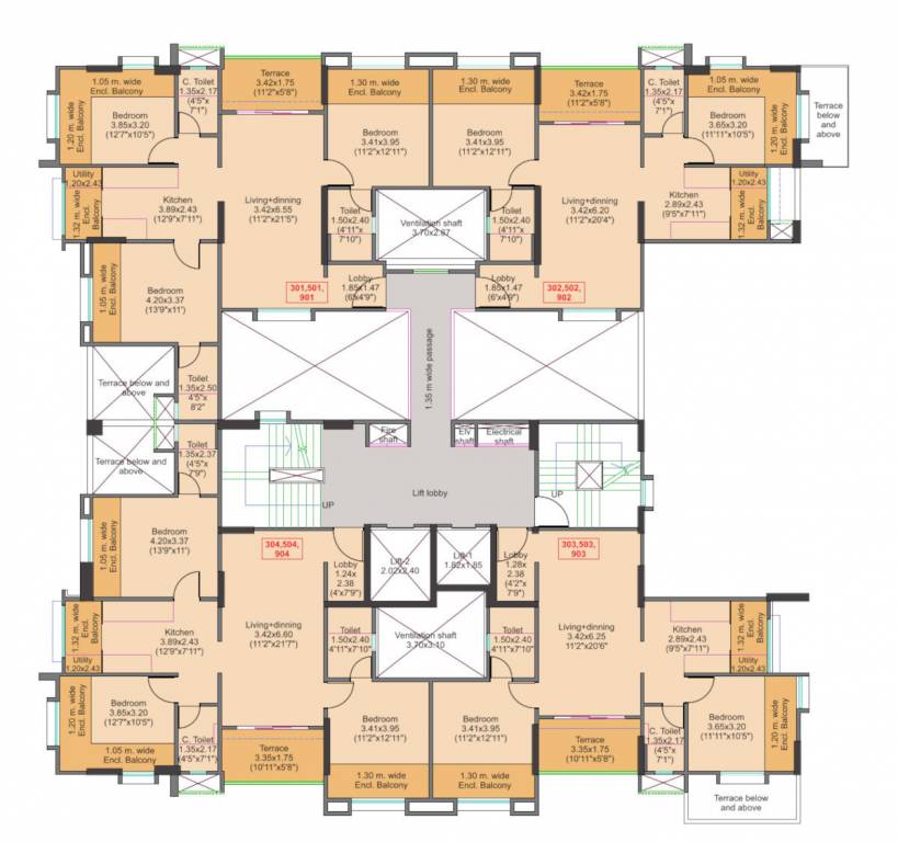  shree venktesh viom Wing A Cluster Plan from 3rd to 9th Floor