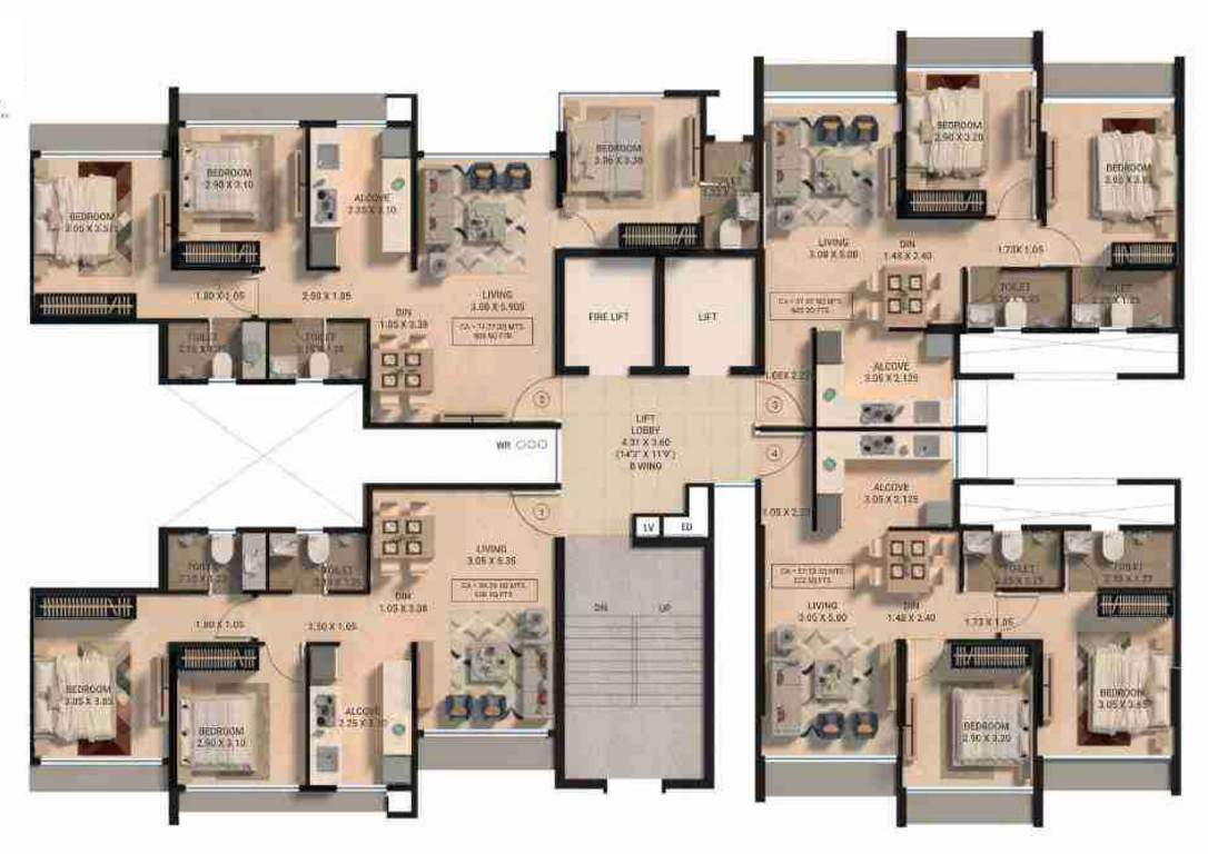  samarth aura Wing B Cluster Plan For Typical Floor Plan