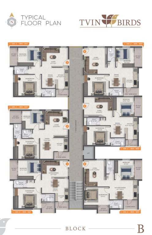  tvin birds block b Tvin Birds Block B Cluster Plan For Typical Floor