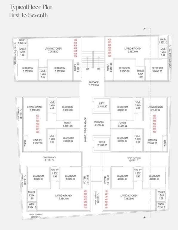  avenue Avenue Cluster Plan from 1st to 7th Floor