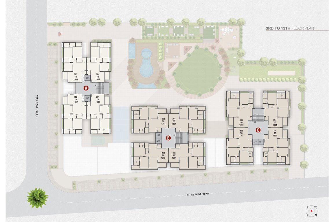  pramukh pearl Block A B & C Cluster Plan from 3rd to 13th Floor