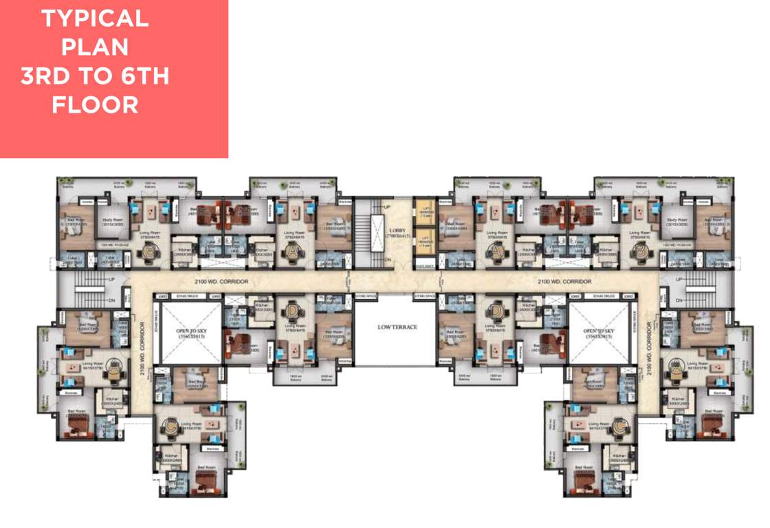  sun city apartments Tower 1 And 2 Cluster Plan from 2nd to 6th Floor