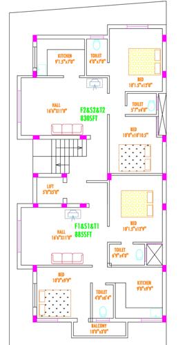  flats-kundram Flats Kundram Cluster Plan from 1st to 3rd Floor