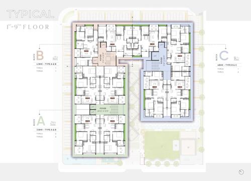  nityam-luxuria Block A Cluster Plan from 1st to 9th Floor