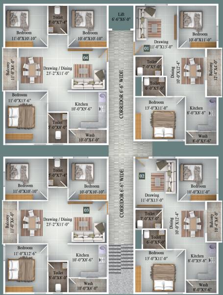  akankasha Akankasha Cluster Plan For Typical Floor Plan 3d