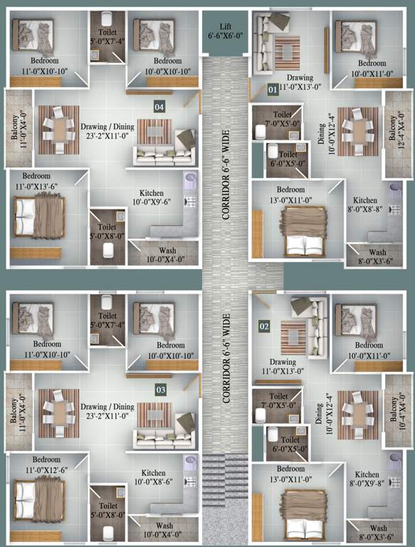  akankasha Akankasha Cluster Plan For Typical Floor Plan 3d