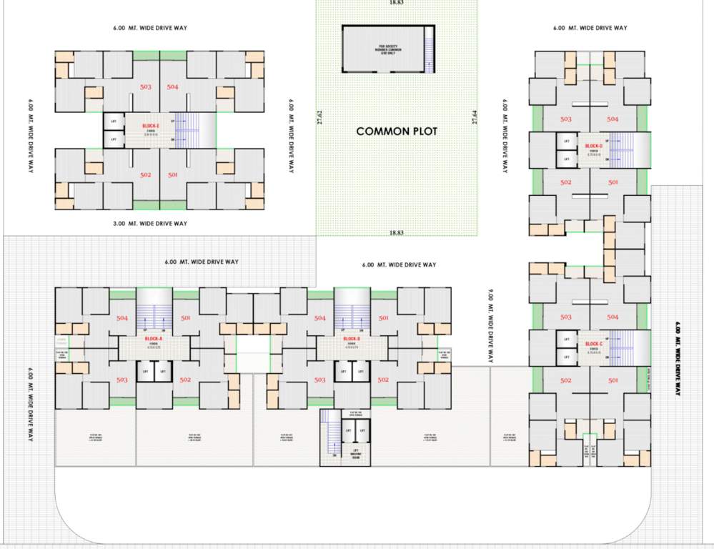  aryaman kalpvruksh Block A,B,C,D And E Cluster Plan For 5th Floor