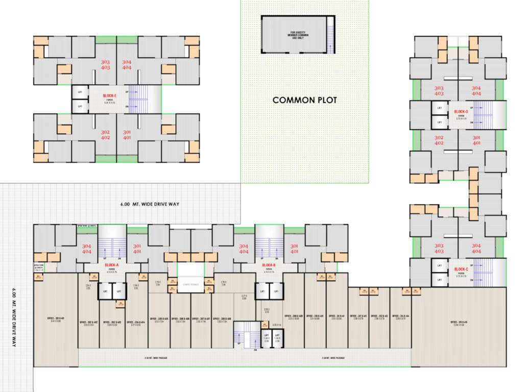  aryaman kalpvruksh Block A,B,C,D And E Cluster Plan From 3rd To 4th Floor