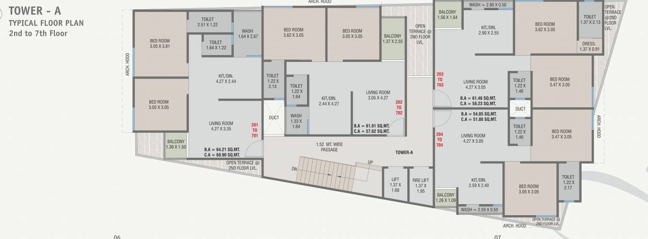  shikhar platinum Tower A Cluster Plan from 2nd to 7th Floor