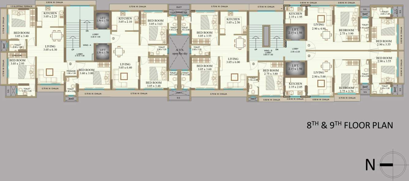  neelkanth apartment Vaishno Neelkanth Apartment Cluster Plan from 8th to 9th Floor