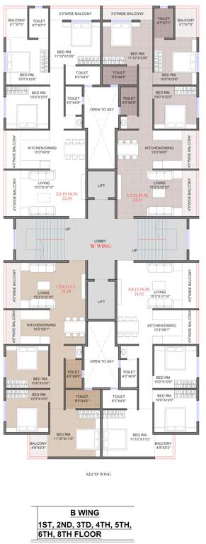  anandvan Revati Anandvan Wing  B Cluster Plan from 1st, 2nd , 3rd, 4rth, 5th, 6th, 8th Floor