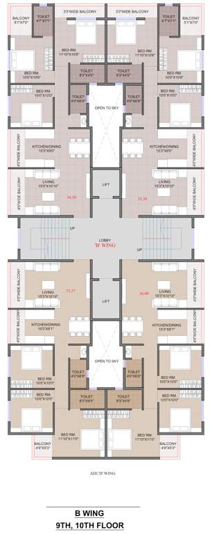  anandvan Revati Anandvan Wing  B Cluster Plan from 9th to 10th Floor
