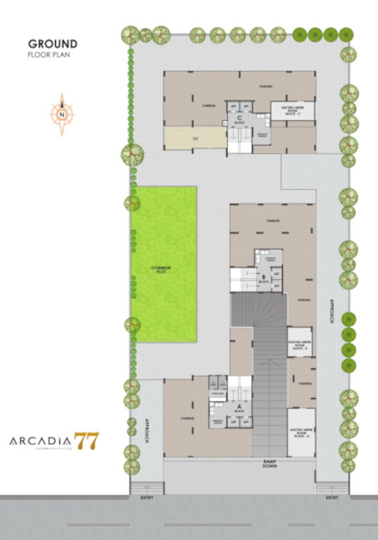  arcadia 77 Block A,B & C Ground Floor Cluster Plan