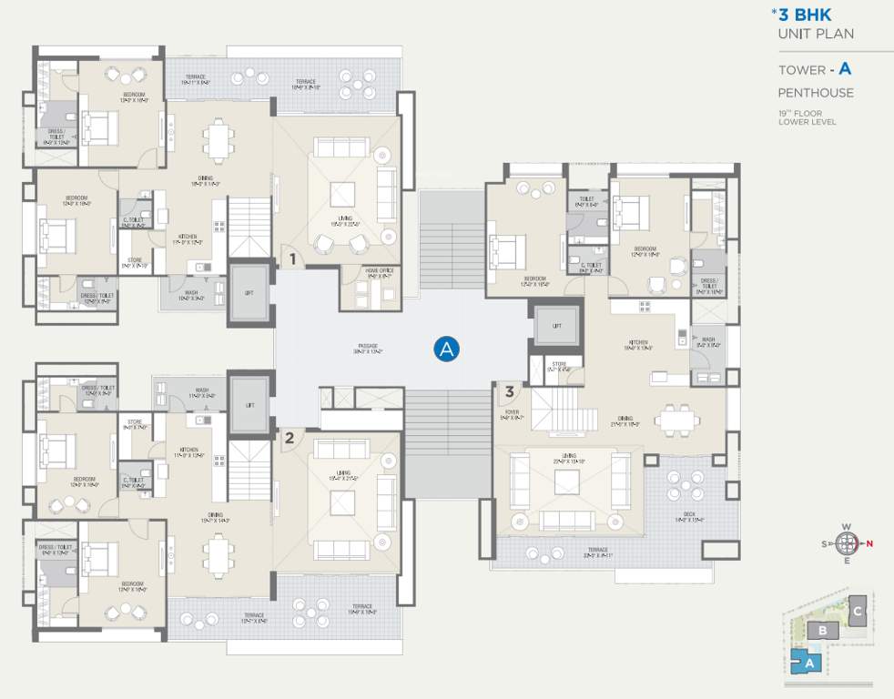 lakeville Block A Cluster Plan for lower 19th Floor