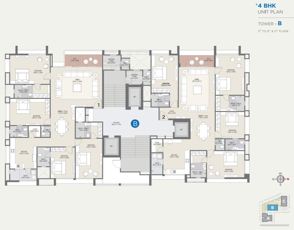 lakeville Block B Cluster Plan from 3rd to 15th, 17th Floor