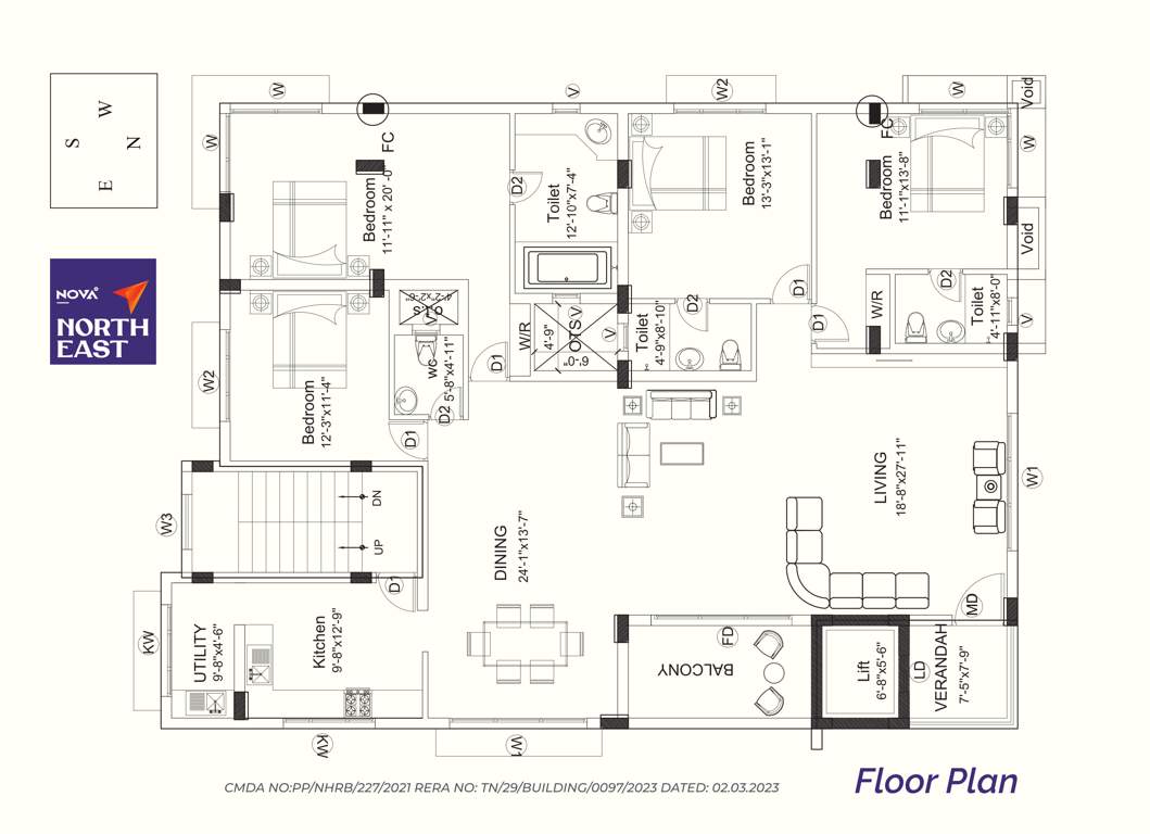  north east North East Cluster Plan from 1st to 5th Floor