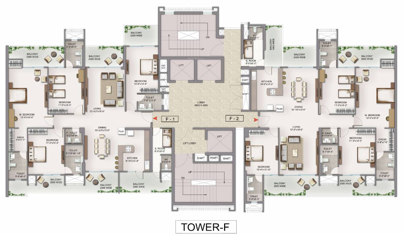  golf island Tower F Typical Cluster Plan